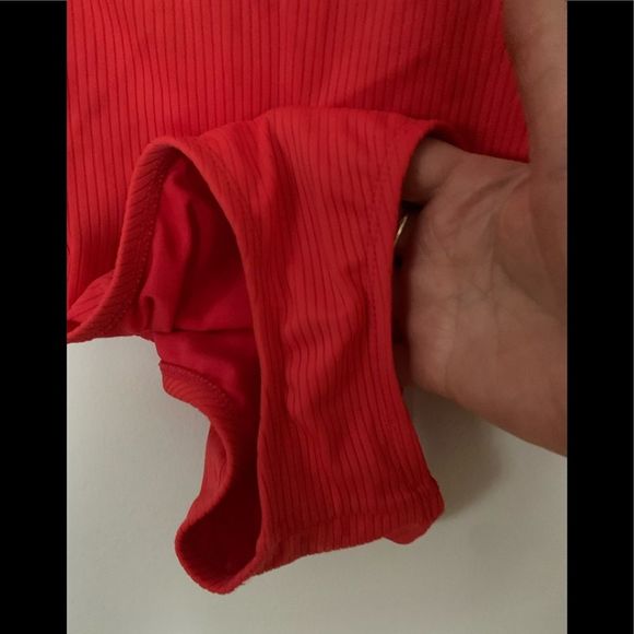 Kona Sol red/orange 1 piece swimsuit, crisscross back straps, ribbed, Small - Picture 6 of 9